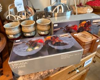 Mikasa Crystal Bowls, Wooden Coasters