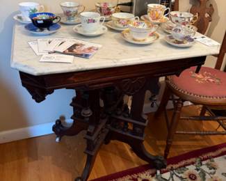 Victorian Style Marble Top Table, Tea Sets