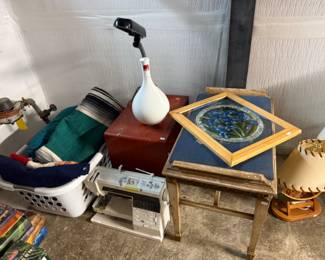 Stained Glass, Decorative Lamp, Sewing Machine, Misc Items