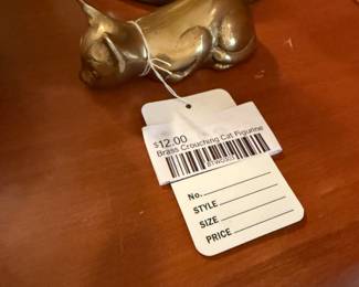 Brass Crouching Cat Figurine