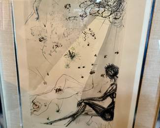 Signed Salvador Dali enraving with hand embellishments "Black Girl of Jerusalem" part of the "Song of Solomon' suite