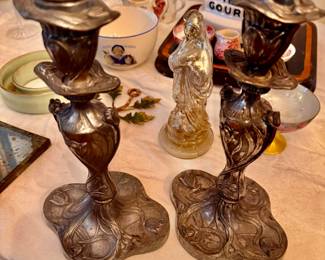 Pair of stunning Art Nouveau silverplate candlesticks