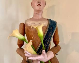 Large (app 5') 17th century standing Santo with dress frame in very good condition