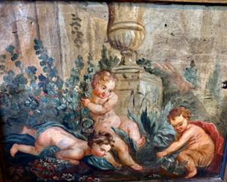 Remnant of 17th century oil on canvas with wingless putti