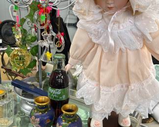 Ceramic Doll in Spring Wardrobe, Assorted Christmas Ornaments, Mini Vases