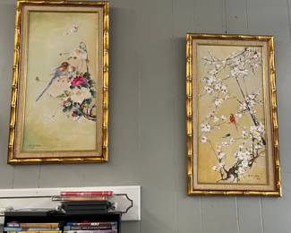 Hsiao Hsia Tsai Originals Birds on Flowering Branch Signed & Framed Paintings