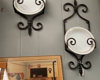 Framed Laminated Schoolhouse Classroom Picture, Plate Display Hangers Wrought Iron, China Greek Pattern