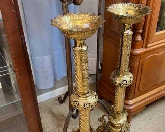 Pair of Antique Gothic Altar Candlesticks