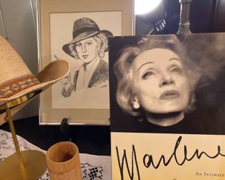 Marlena Dietrich Book and Framed Pen Art
