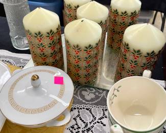 China Set Greek Pattern, German Decorative Candle Sticks, Spode Christmas Set