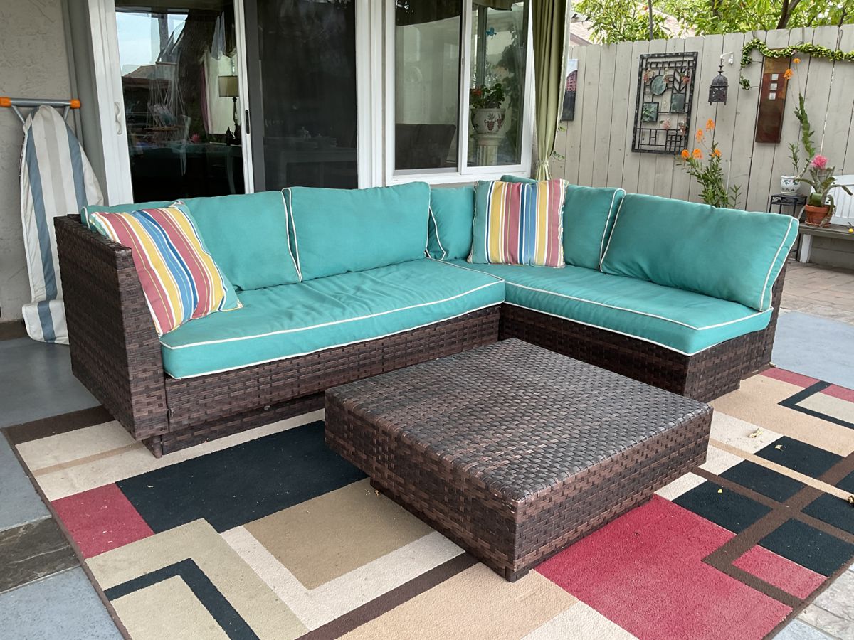Patio sofa and coffee table or ottoman, you decide, detail pics to follow