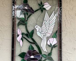 Leaded glass large hanging with dove and flowers
