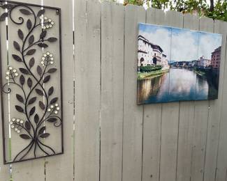 Wall metal flower panel, three panel canvas waterways photo