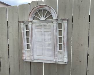 Wall art of doorway with arched window above and side windows, great details