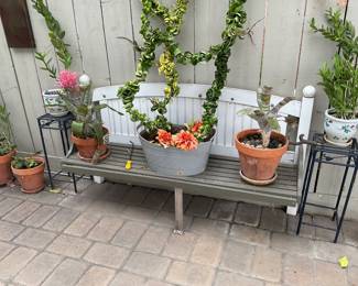Garden bench and metal side tables