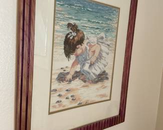 Needlepoint sweet baby girl at the beach