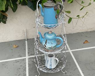 Sweet three tier garden stand, coffee pots