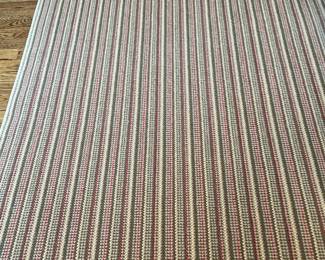 Area Rug - Red Multicolor | Similar to Fleetwood Fox (Wellington Somerset, UK) "Felixstowe" custom made hand woven red multicolor area rug with fine stripe details in red, taupe, and green. w. 14.5" x l. 15.95" - w. 174 x l. 191.5 in