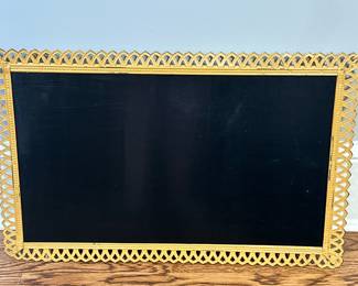 Chalkboard - Gold Painted Frame | Large chalkboard set in a gold painted frame with lattice-like details around the edge. - h. 21.5 x w. 13.5 in