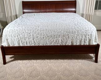 Mahogany Sleigh Style Bed - King-Sized | Mahogany king-sized bed, featuring a sleigh style design with a curved headboard and footboard. Mattress not included. Base height: h. 17" - h. 47 x w. 80 in
