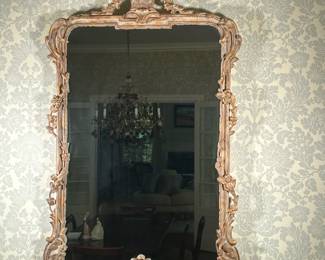 Carvers' Guild Wall Mirror - "Panier de Fleur" | Carvers' Guild (West Groton, Massachusetts) "Panier de Fleur" large wall mirror in the Louis XVI style, featuring a gold-brushed frame crowned with a basket of spring flowers and bordered by cascading floral vines. - h. 53 x w. 34 in