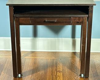 Wooden Roll-Out Desk | Wooden desk with small supply drawer and a roll-out nested table to expand workspace. - h. 32 x w. 34 x d. 21.5 in