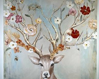 Canvas Wall Art - Flower Antlers | Pier One Imports (Fort Worth, Texas) square canvas wall art featuring a stylized deer with flowers on its antlers. - h. 40 x w. 40 in