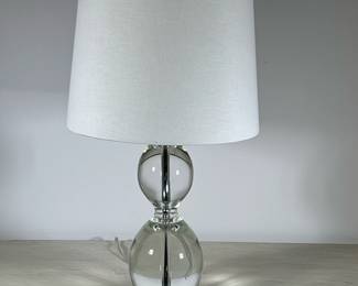 Modern Style Crystal Table Lamp | Modern style clear crystal table lamp with base constructed out of two stacked spheres. Includes lampshade. - h. 26 x w. 6 in
