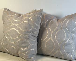 (2pc) Throw Pillows - "Charlotte Blue" | Gracious Living “Illuminate” Collection burlap throw pillows in “Charlotte Blue” with a shiny pattern and removable zippered covers. - h. 20 x w. 20 in