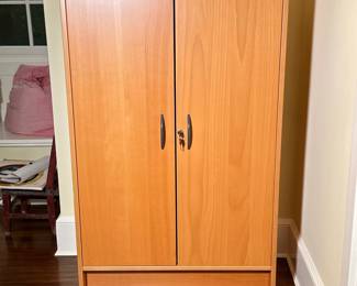 Swedish Style Cupboard - 2/2 | Swedish-style closed-door cupboard unit with three inner shelves, and lock/key for safekeeping. - h. 55 x w. 33 x d. 16.5 in