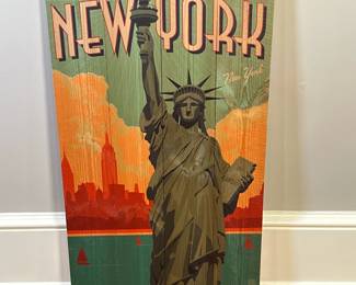 Statue of Liberty Wall Art | Vintage-style wall art print on wooden slat canvas, featuring the Statue of Liberty in New York City. - h. 24 x w. 14 in