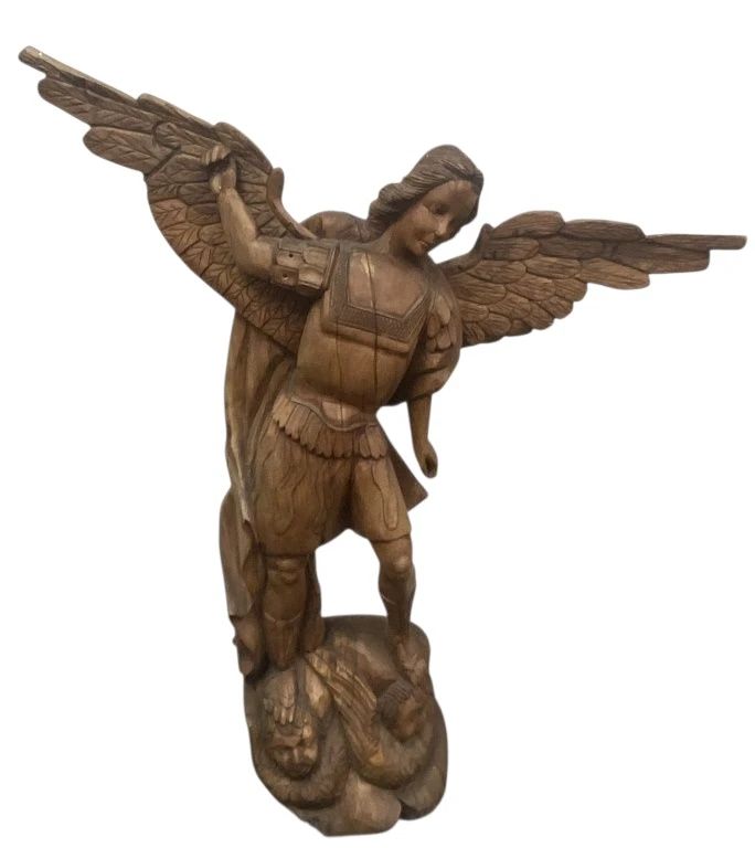 Large Hand Carved Wooden Angel Michael