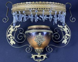 Antique Brass & Copper Hanging Oil Lamp