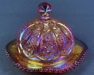 Vintage Iridescent Carnival Glass Butter Dish