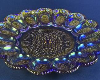 Vintage Amber Carnival Glass Egg Platter