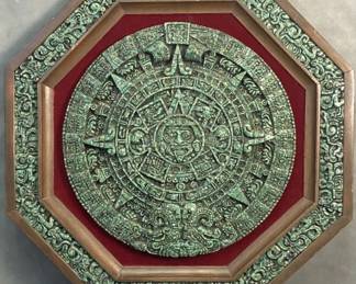 Malachite Aztec Sun Stone Calendar