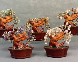 Semiprecious Gemstone Feng Shui Trees Set of 5