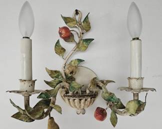 Vintage Metal Leaf & Fruit Wall Sconce