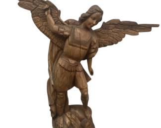 Large Hand Carved Wooden Angel Michael