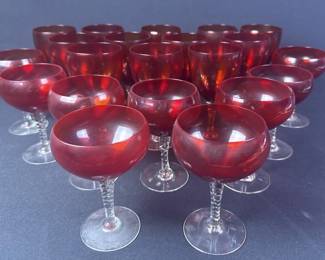 Vintage Ruby Red Glass Stemmed Goblets Glasses