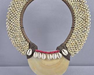 African Tribal Shell Necklace with Stand