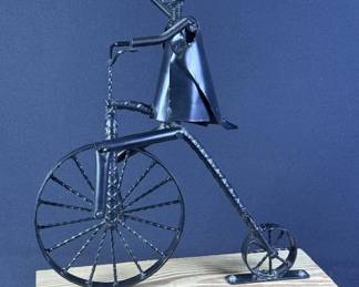 Metal Bicycle & Rider Folk Art Sculpture