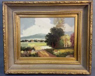 Original Oil Painting Trees & Houses Signed