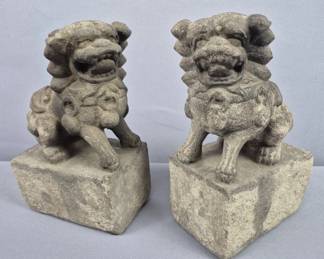 Chinese Stone Carved Foo Dog Statues Bookends