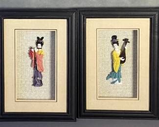 Vintage Ceramic Geisha Wall Hangings Set of Four