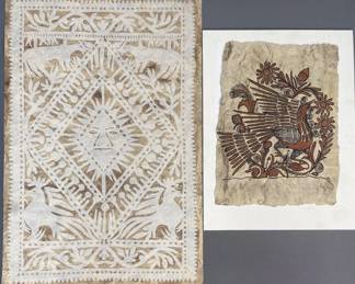 Mexican Bark Paintings Rooster & Sun Set of Two