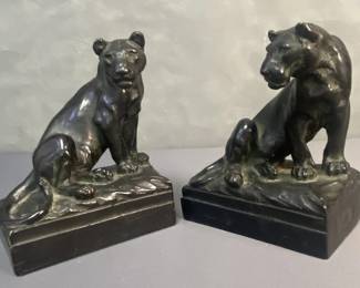 Paul Herzel Pompeian Bronze Lioness Bookends