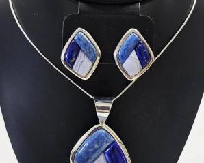 Jay King DTR Sterling Lapis & Agate Necklace Set