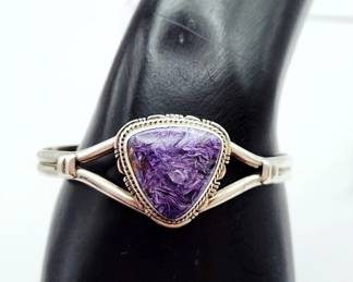 LJ 925 Sterling Silver Purple Charoite Cuff