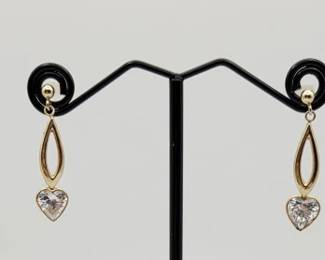 Vintage 14K Gold CZ Heart Earrings